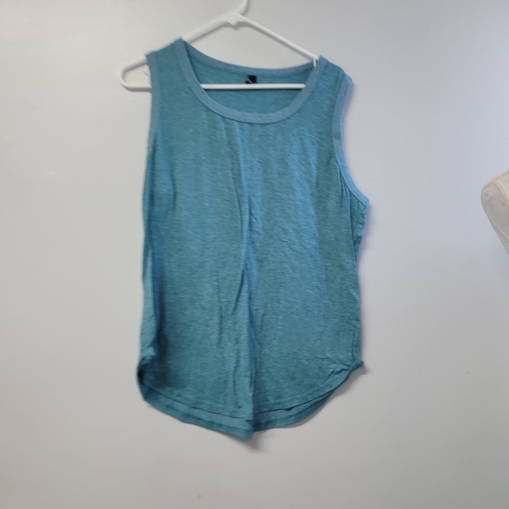 Automet Teal Blue Sleeveless Muscle Tank Top Heathered Curved Hem